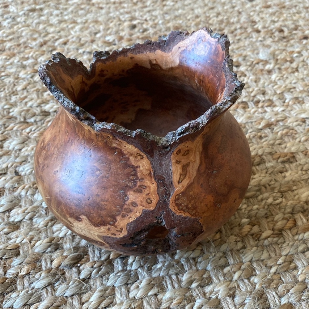 Handcrafted wood turn vase decor handmade antique art bowl vintage 1993